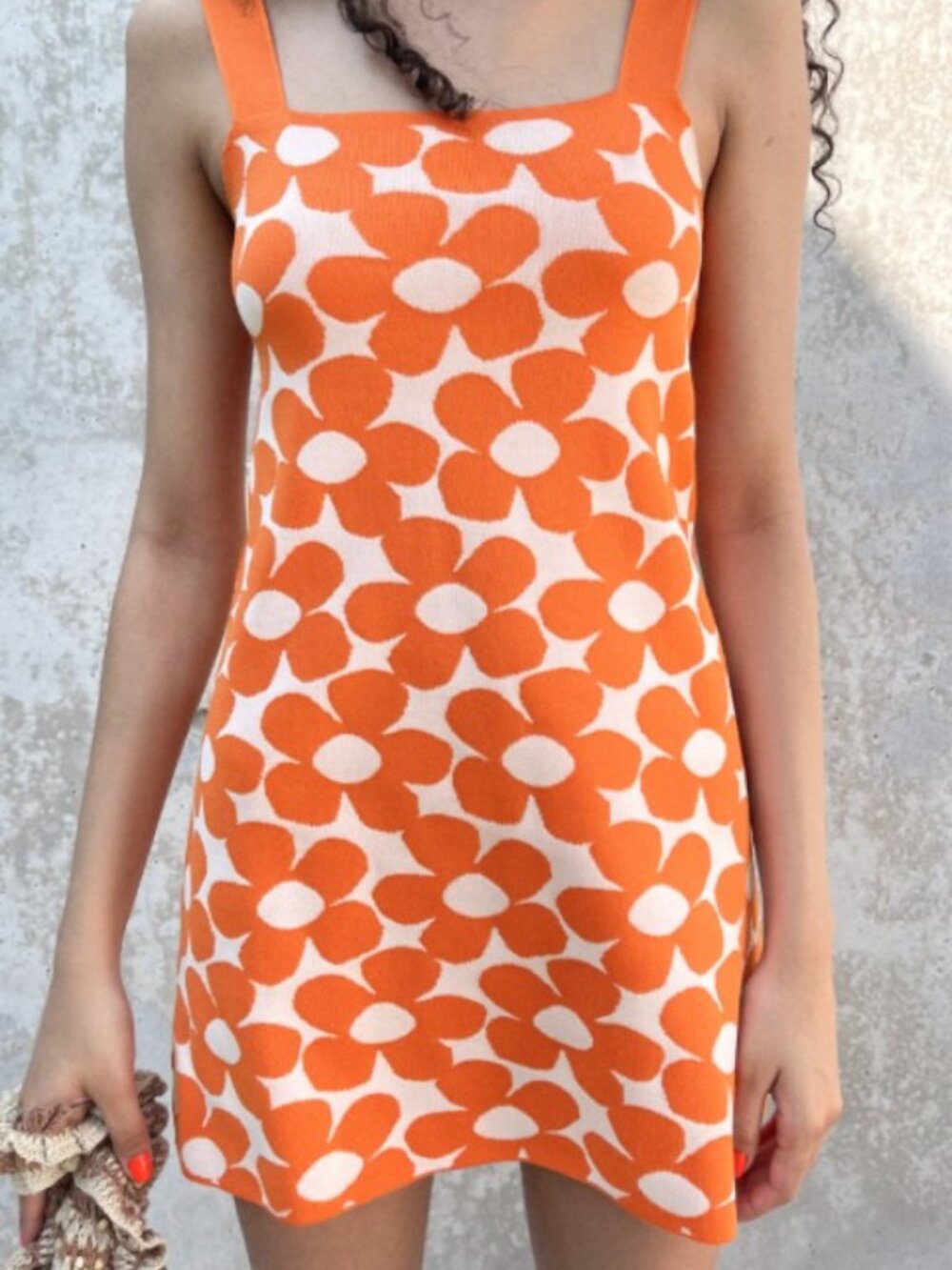 Zara Orange Floral Jacquard Knit Mini Dress M - Picture 2 of 11